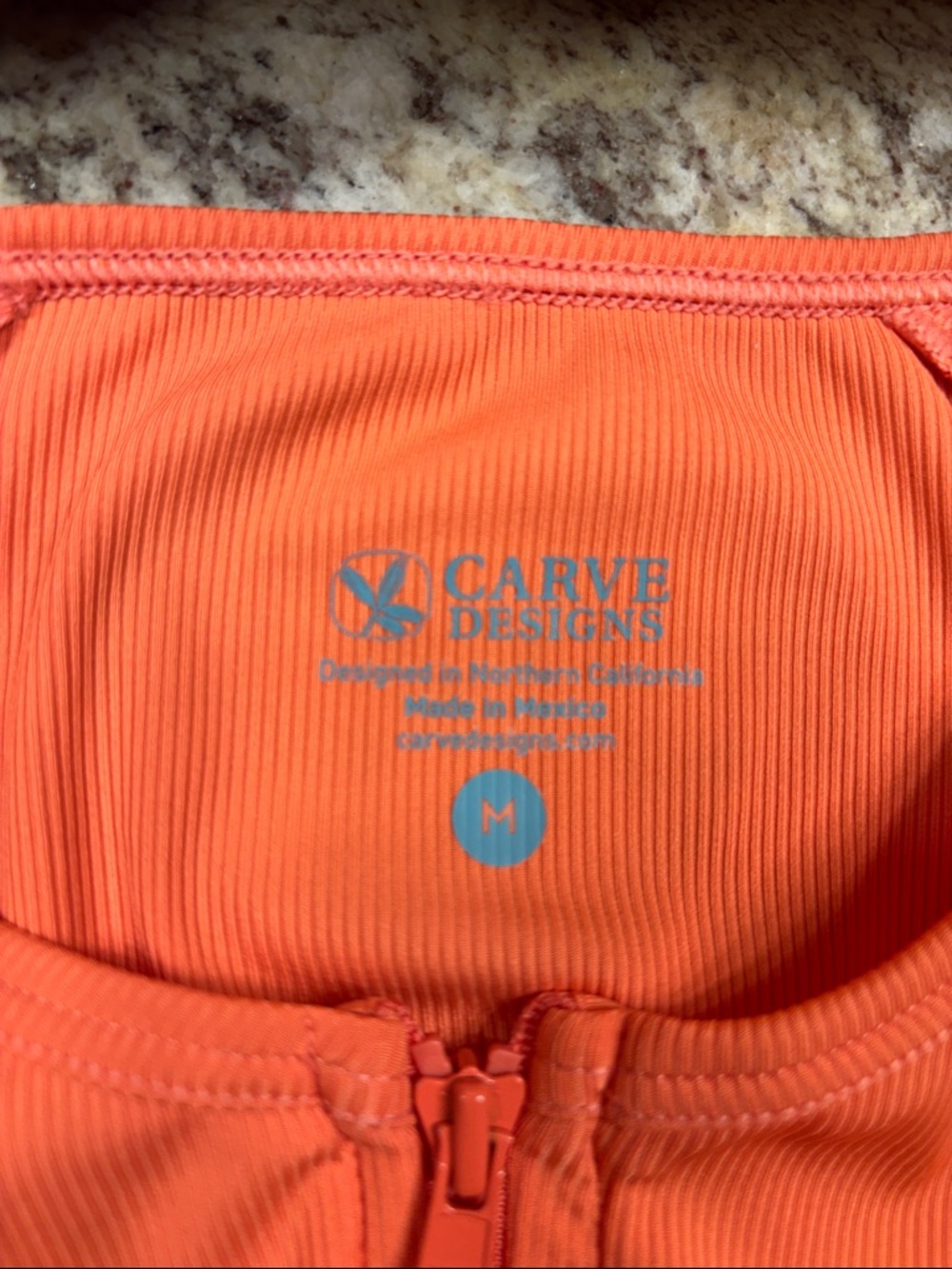 Carve Designs Orange Zip-Front Swim top, M - Picture 6 of 8